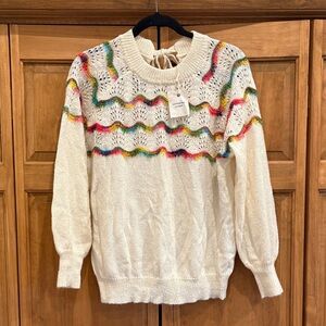 Multicolor Wave Pattern Crew Neck Sweater